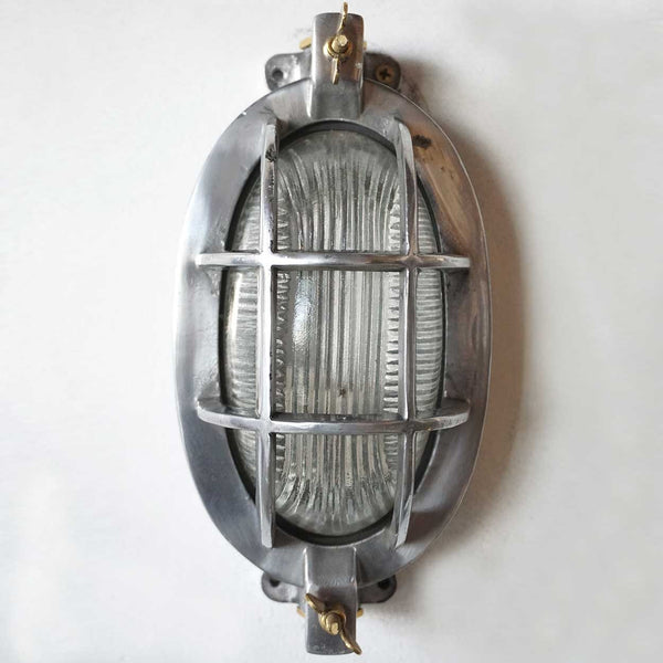 Vintage Style Aluminum Caged Oval Ship's Ceiling / Wall Light Fixture