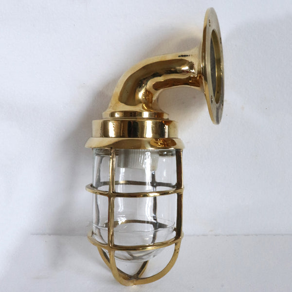 Vintage Style Brass Caged Swan Neck Ship's Passageway Sconce Light