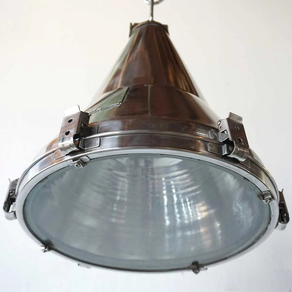 Vintage Industrial Steel and Aluminum Ship's Cargo Hanging Pendant Light