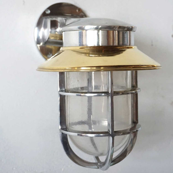 Vintage Style Industrial Aluminum Brass Shade Wall Mount Caged Sconce Ship's Light