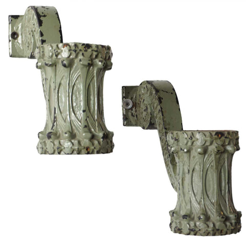 Rare Pair of American Sullivanesque Painted Cast Iron Elevator Indicator Sconces