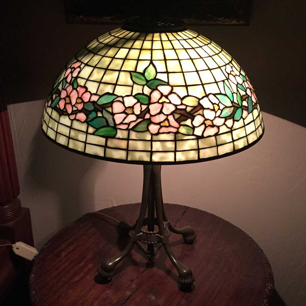 American Tiffany Studios Dogwood Leaded Glass Table Lamp Shade