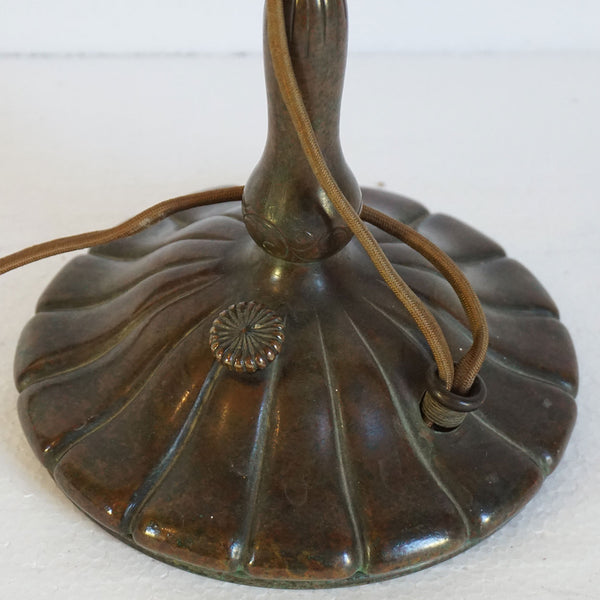 American Tiffany Studios Bronze Favrile Glass Lily Shade Three-Light Table Lamp
