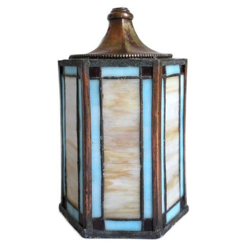 American Arts and Crafts Zinc and Copper Foiled Leaded Glass Lantern Shade