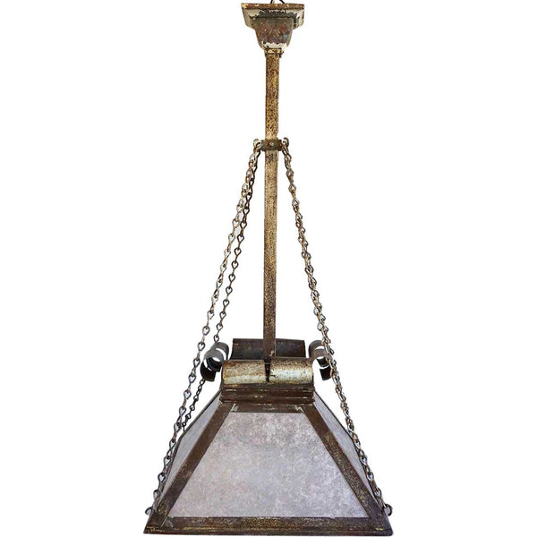 American Arts and Crafts Wrought Iron and Mica One-Light Pendant Lantern
