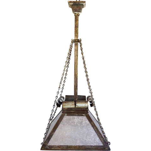American Arts and Crafts Wrought Iron and Mica One-Light Pendant Lantern
