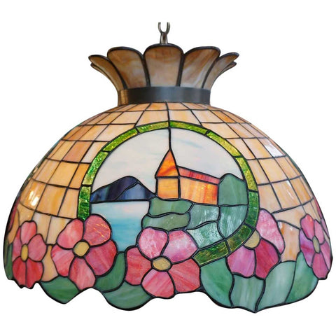 American Leaded Glass Floral Four-Light Dome Pendant Light