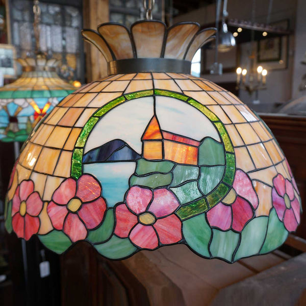 American Leaded Glass Floral Four-Light Dome Pendant Light