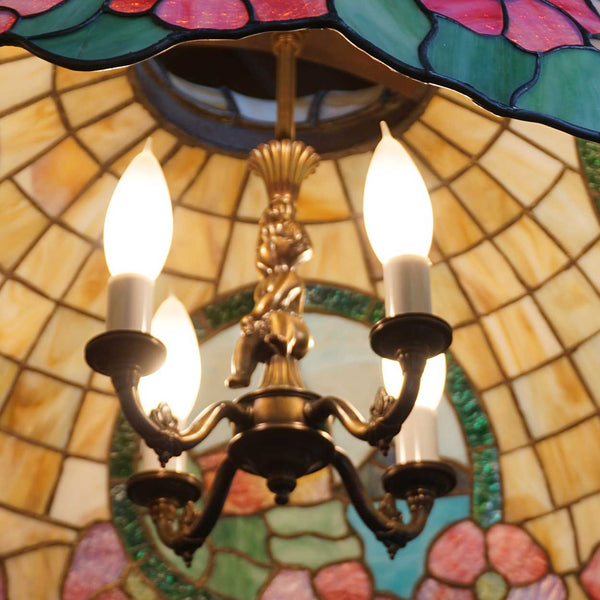 American Leaded Glass Floral Four-Light Dome Pendant Light