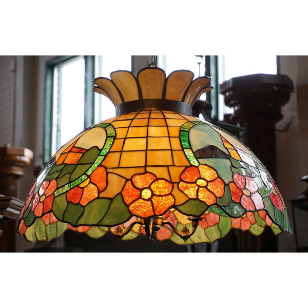 American Leaded Glass Floral Four-Light Dome Pendant Light