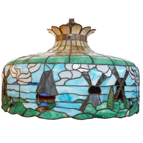 American Leaded Bent Glass Windmill One-Light Pendant Ceiling Light Fixture