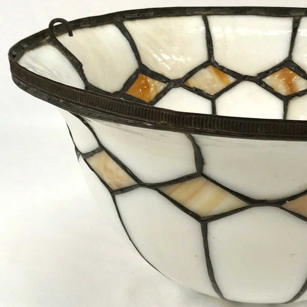 American Arts and Crafts Leaded Bent Slag Glass Three-Light Pendant Light