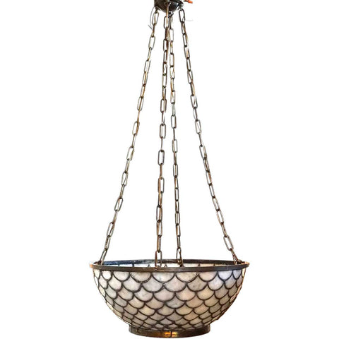 American Brass Mounted Leaded Glass Bowl Four-Light Pendant Light Fixture