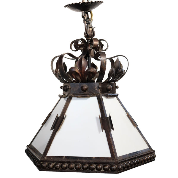 Argentine Renaissance Revival Wrought Iron and Glass One-Light Pendant Light