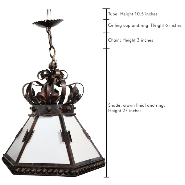 Argentine Renaissance Revival Wrought Iron and Glass One-Light Pendant Light