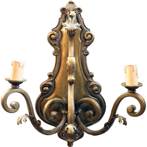 French Baroque Revival Bronze Two-Light Wall Sconce Light
