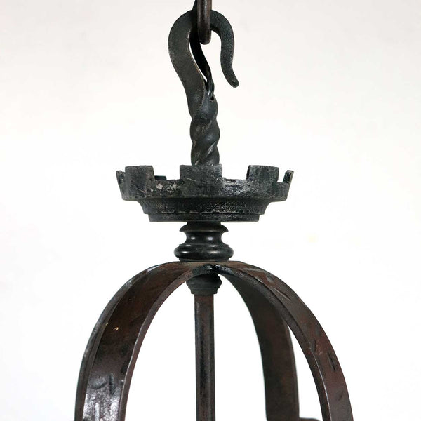 Large American Albert Sechrist Wrought Iron and Glass Four-Light Pendant Lantern
