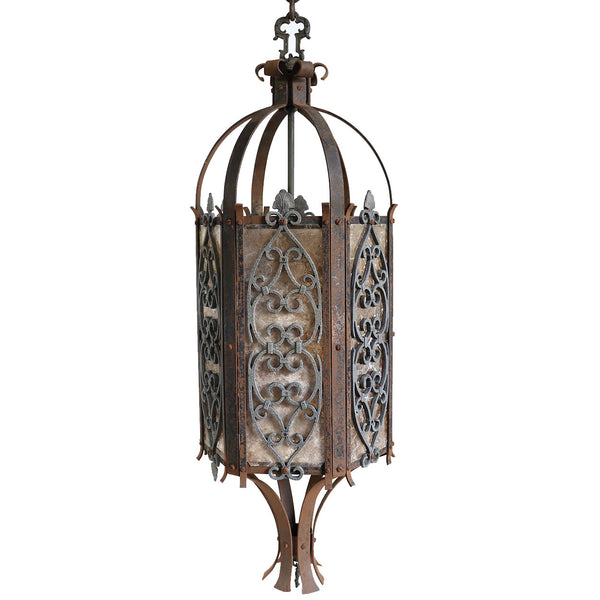 Pair of American Albert Sechrist Gothic Revival Bronze and Mica One-Light Pendant Lanterns