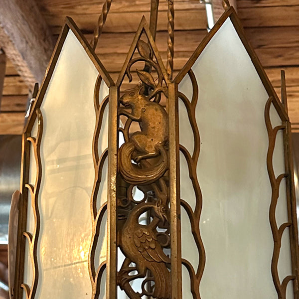 American Albert Sechrist Art Deco Bronze and Glass Four-Light Pendant Light