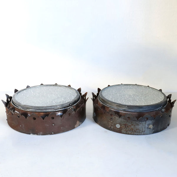 Pair of American American Albert Sechrist Iron Round Flush Mount Elevator Lights