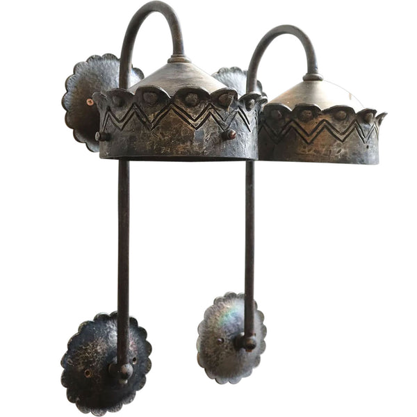 Pair of American Albert Sechrist Gothic Revival Hammered Iron Bracket One-Light Wall Sconces