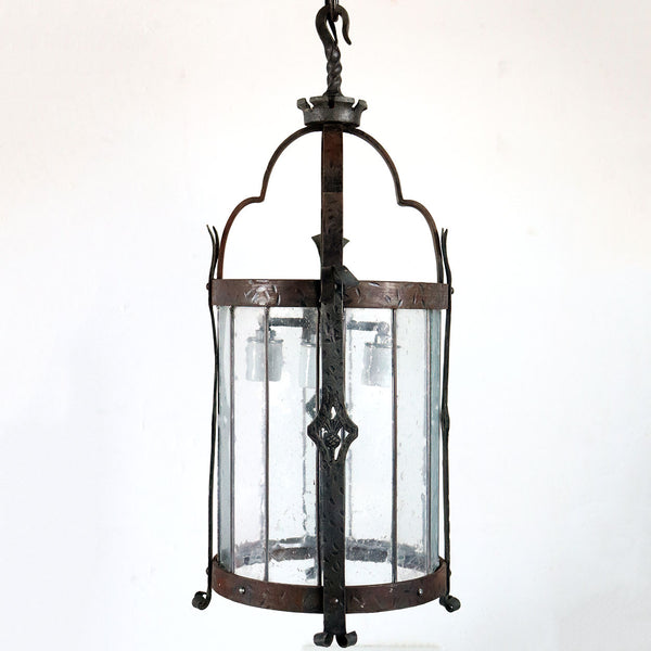 Small American Albert Sechrist Gothic Revival Hammered Wrought Iron Four-Light Pendant Light