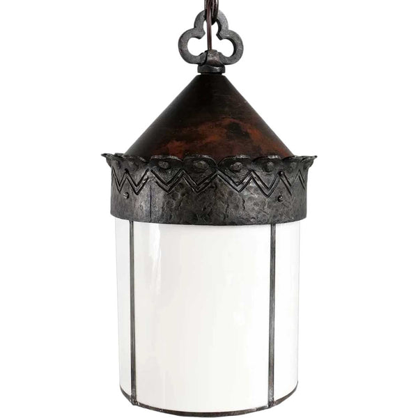 American Albert Sechrist Hammered Wrought Iron One-Light Pendant Hall Light