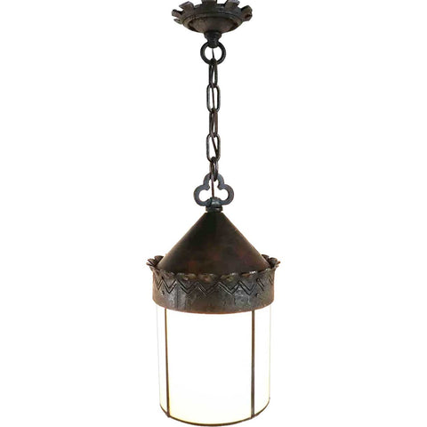 American Albert Sechrist Hammered Wrought Iron One-Light Pendant Hall Light