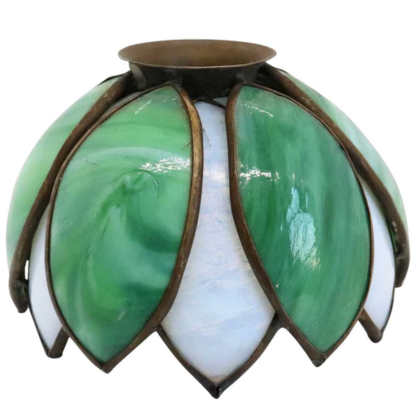 American Handel Brass Came and Curved Glass Pond Lily Lamp Shade