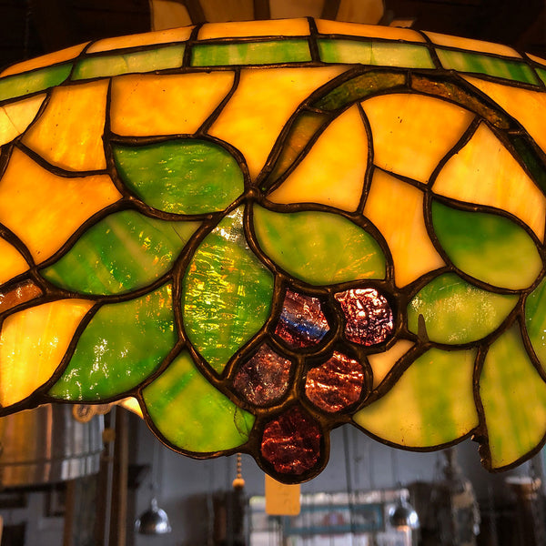American Brass and Mosaic Glass Grapevine Three-Light Hanging Pendant Light