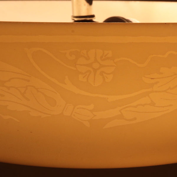 American Steuben Engraved Calcite Glass Three-Light Pendant Bowl Light