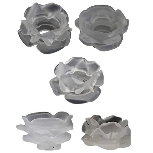 Collection of Five Continental White Satin Glass Floral-Form Lamp Shades
