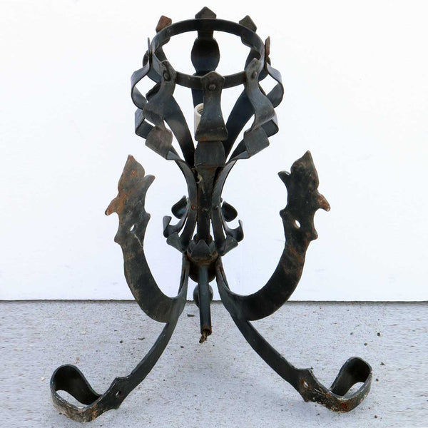 Pair of American Medieval Style Painted Wrought Iron One-Light Corner Wall Sconces