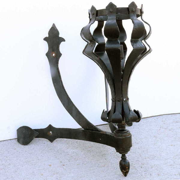 Pair of American Medieval Style Painted Wrought Iron One-Light Corner Wall Sconces