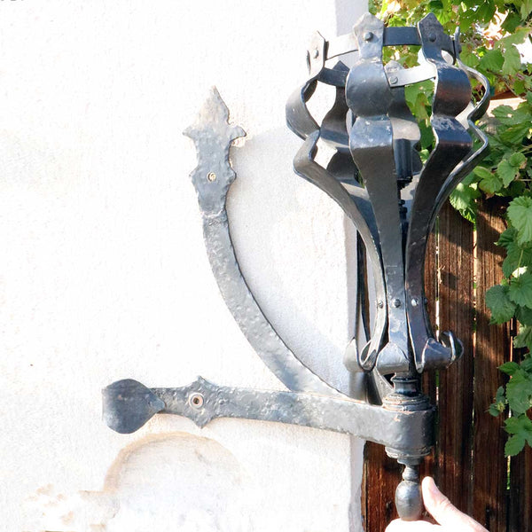 Pair of American Medieval Style Painted Wrought Iron One-Light Corner Wall Sconces