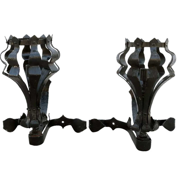 Pair of American Medieval Style Painted Wrought Iron One-Light Wall Sconces