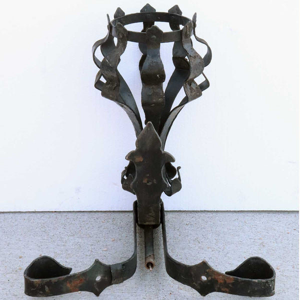 Pair of American Medieval Style Painted Wrought Iron One-Light Wall Sconces