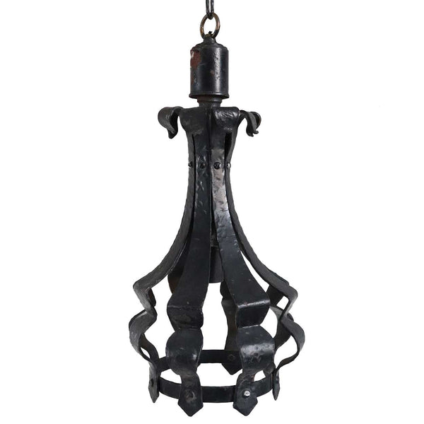 American Medieval Style Painted Wrought Iron One-Light Pendant Hanging Ceiling Fixture