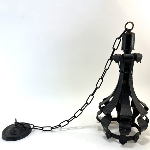 American Medieval Style Painted Wrought Iron One-Light Pendant Hanging Ceiling Fixture