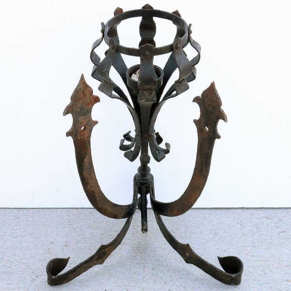 Pair of Large American Medieval Style Painted Wrought Iron One-Light Corner Wall Sconces