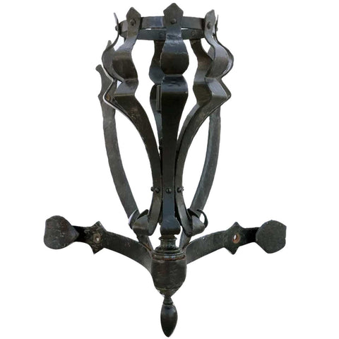 American Medieval Style Painted Wrought Iron One-Light Corner Wall Sconce