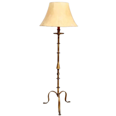 Baroque Style Gilt Wrought Iron Torchiere Floor Lamp with Spanish Rawhide Shade