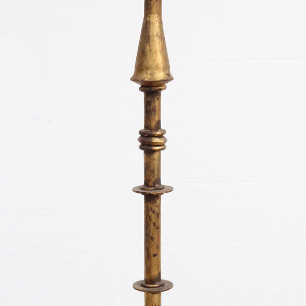 Baroque Style Gilt Wrought Iron Torchiere Floor Lamp with Spanish Rawhide Shade