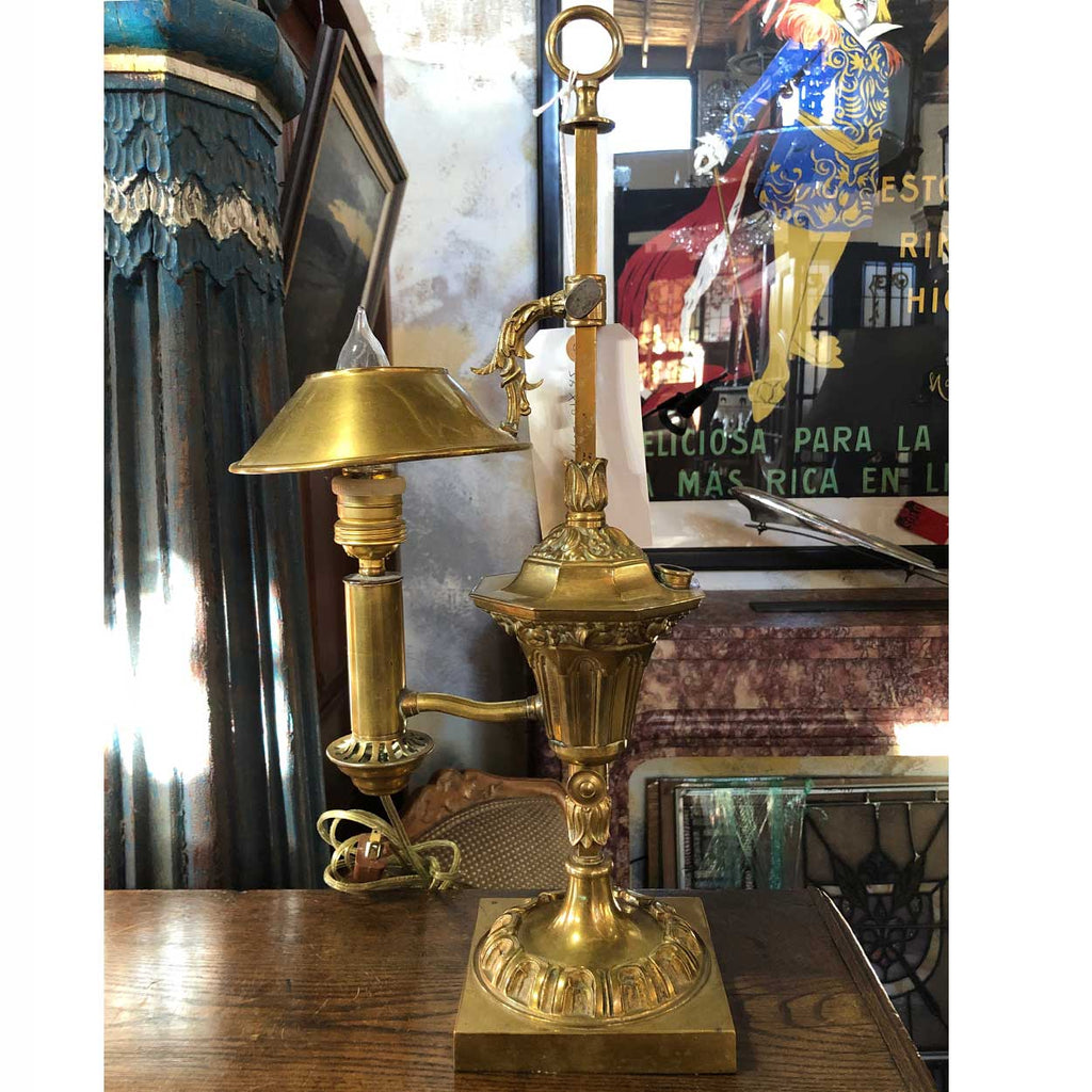An Antique Gothic Brass Table Lamp 
