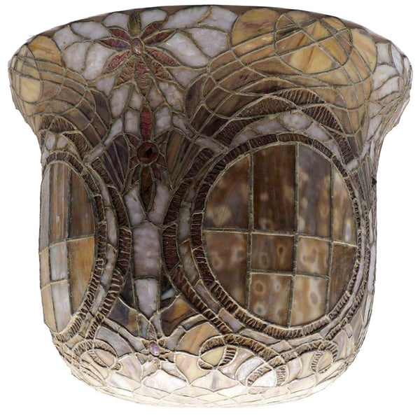Large American Stained, Leaded Mosaic Glass One-Light Hanging Pendant Light