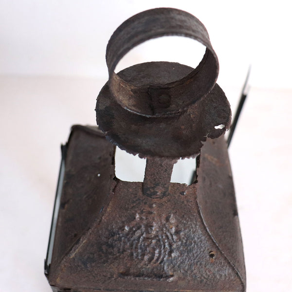 French Sheet-Iron and Glass Portable Square Size 3 Candle Lantern