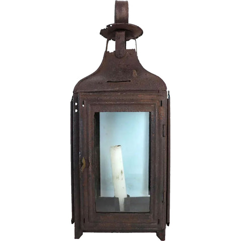 French Sheet-Iron and Glass Portable Square Size 3 Candle Lantern