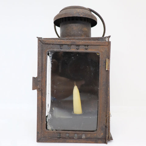 Small American Sheet-Iron and Glass Portable Candle Lantern c 1840