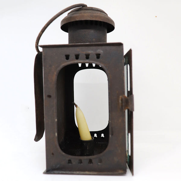 Small American Sheet-Iron and Glass Portable Candle Lantern