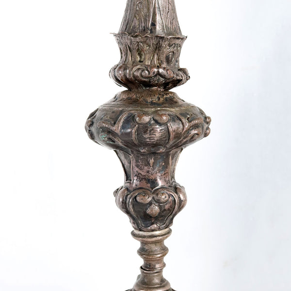Pair of French Baroque Repousse Silverplated Copper Candlesticks